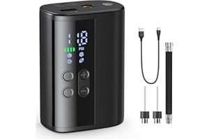 Pumteck Electric Ball Pump, Portable Sports Ball Pump with Precise Pressure Gauge and Emergency Power Bank,2 Pins and 1 Nozzle, 4 Preset Modes for Basketball, Soccer, Volleyball and Football