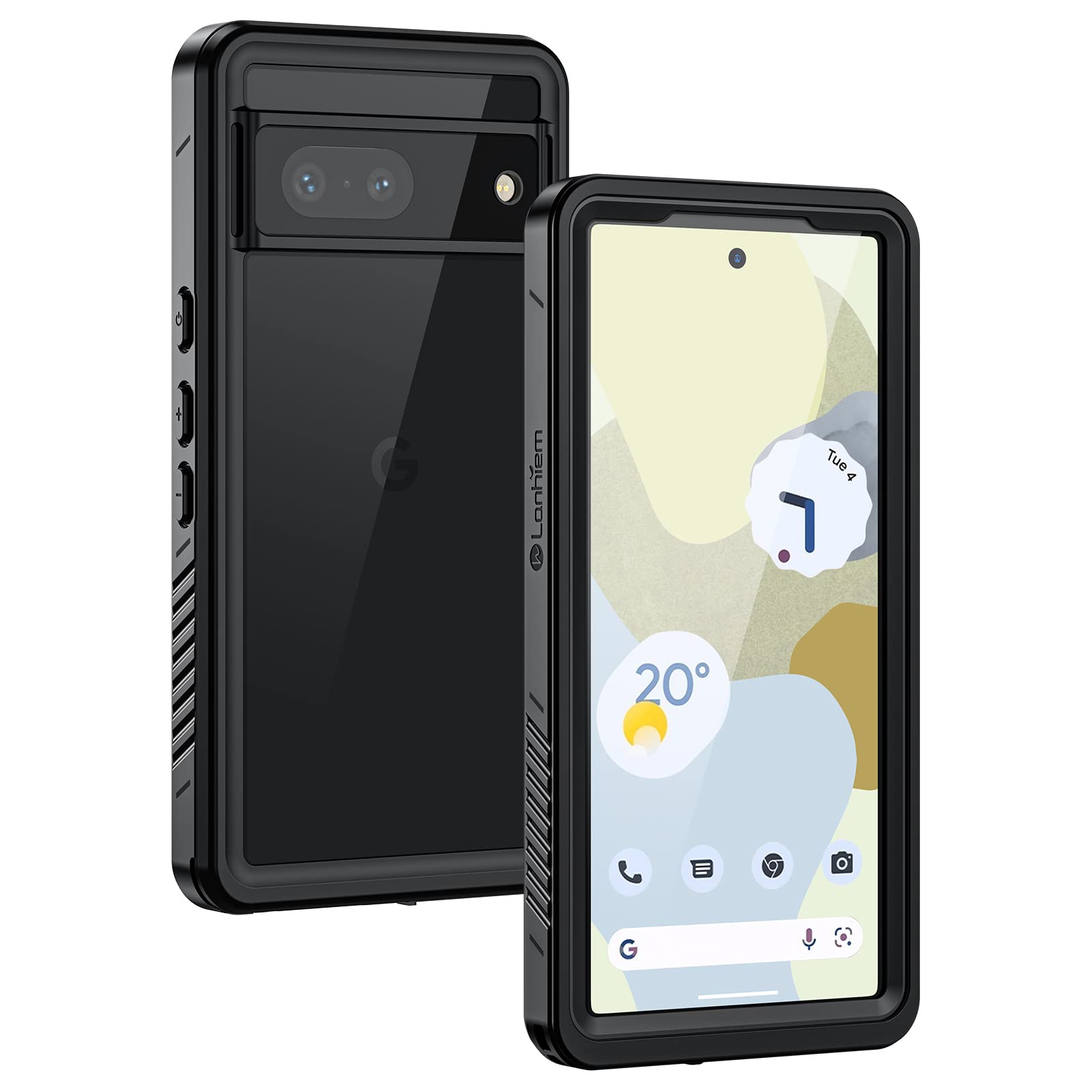 Lanhiem Pixel 7 Case, IP68 Waterproof Dustproof Shockproof Case [NOT for Pixel 7 Pro] with Built-in Screen Protector, Full Body Rugged Protective Cover for Google Pixel 7, Black/Clear — image 1