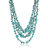 Gem Stone King Handmade Multi-strand Beaded Chunky Simulated Turquoise Necklace For Women, 20 Inches Long Green Western Jewelry with Toggle Clasp
