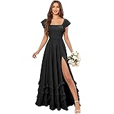 Kuciwa Tiered Chiffon Bridesmaid Dresses for Women 2026 Short Sleeve Formal Maxi Dress with Slit
