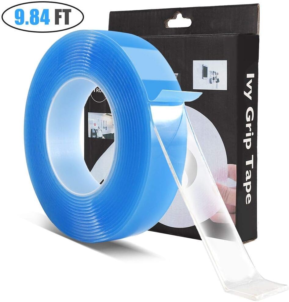 Sangabery Traceless Nano Adhesive Tape, Reusable, Removable, Washable Multifunction Adhesive Silicone Gel Grip Tape for Cellphone, Pads, Keys, Glass, Metal, Kitchen Tools, Bathroom, et(Blue - 9.84FT)