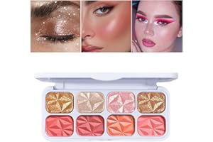8 Colors Blusher Highlighter Makeup Palette, Waterproof Natural Matte blush Waterproof Shimmer Highlight Bronzer Pink Eyeshad