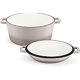 TeamFar 5 Quart Dutch Oven, 2 In 1 Enameled Cast Iron Dutch Oven Pot Cookware with Skillet Lid, for Bread Baking Braising Stewing Roasting, Sturdy & Nonstick, Oven Safe & Fit for Induction (Khaki)