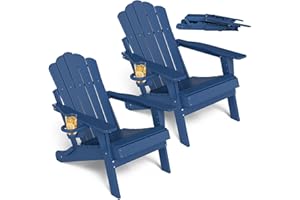 SOINMTY Foldable Adirondack Chair Set of 2, Folding Adirondack Chair with Cup Holder, Outdoor Fire Pit Chairs, Lawn Chair, We