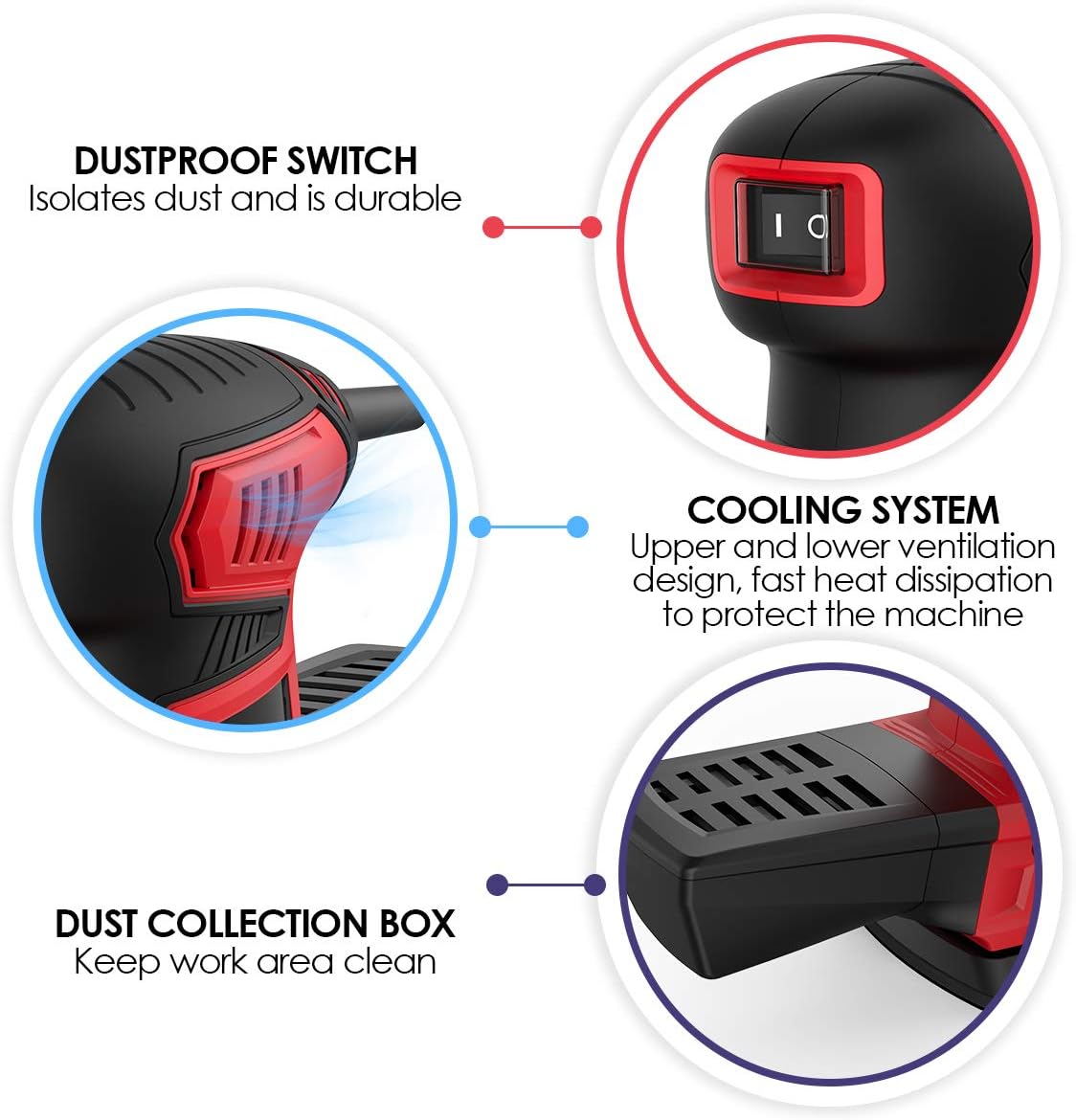 Mouse Detail Sander, Meterk 1.6A Random Orbit Sander with 20Pcs Sandpapers, 12500RPM Dust Collection System for Tight Spaces Sanding in Home Decoration and DIY Working - - 