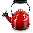 Le Creuset Enamel On Steel Demi Tea Kettle with Metal Finishes, 1.25 qt, Cerise