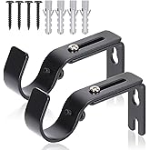 HAOIOKSC Premium Curtain Rod Brackets for Wall - Adjustable Hooks, Iron Holders for 1 Inch Rod - Black (2 PCS)