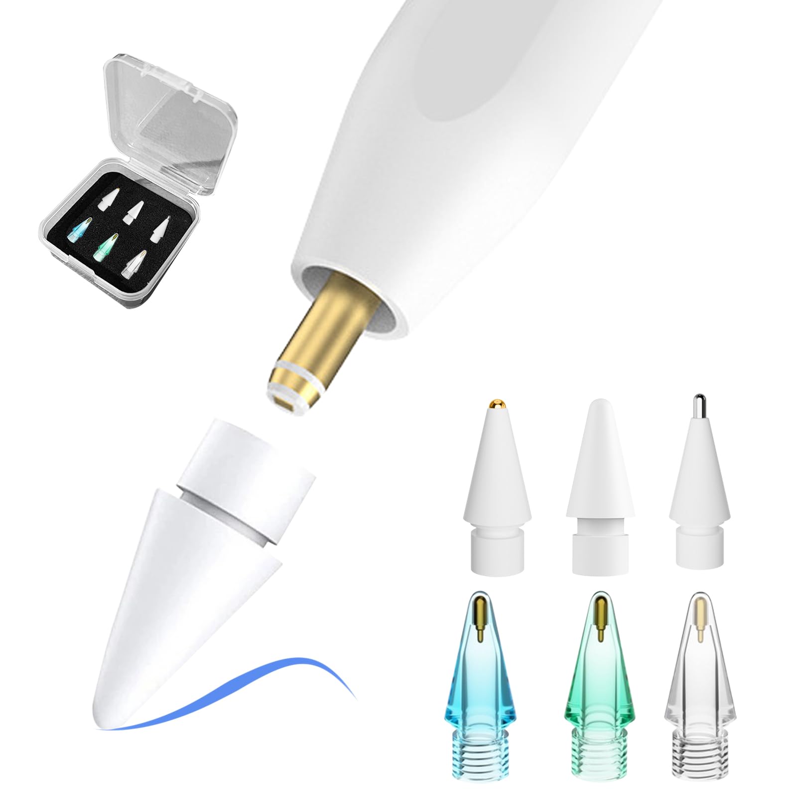 KASESSS 6 Pcs Replacement Tips for Apple Pencil 2nd Generation/ 1st Generation tips, Tips for Apple Pen Tips Metal Tips for Apple Pencil Tips 2nd Gen Plastic Tips for Apple Pencil Tip Precise Control