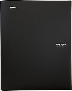 Five Star 2-Pocket Folder, Stay-Put Folder, Plastic Colored Folders with Pockets & Prong Fasteners for 3-Ring Binders, Great for Home School Supplies & Home Office, 11” x 8-1/2, Black (72113)