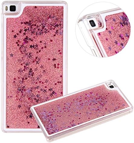 Case for Huawei P8, Weline Flowing Liquid Floating Luxury Bling Glitter Sparkle Cover with Love Heart Powder, Clear Dual Layer Hard Plastic Case for Huawei P8- Light pink