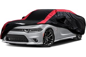ALTOCOVER Dodge Charger Car Cover Waterproof All Weather with Red Strip Design, Custom Fit for Dodge Charger 2006–2023, Charger Accessory with Door Zipper & Windproof Straps