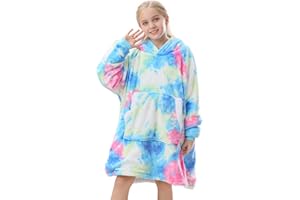 Uttermara Wearable Blanket Sweatshirt for Kids, Sherpa Hoodie Blanket with Deep Front Pocket, Super Warm and Cozy Wearable Hoodie Blanket, Oversized Sweatshirt Size Fits All, Blue Purple Tie Dye