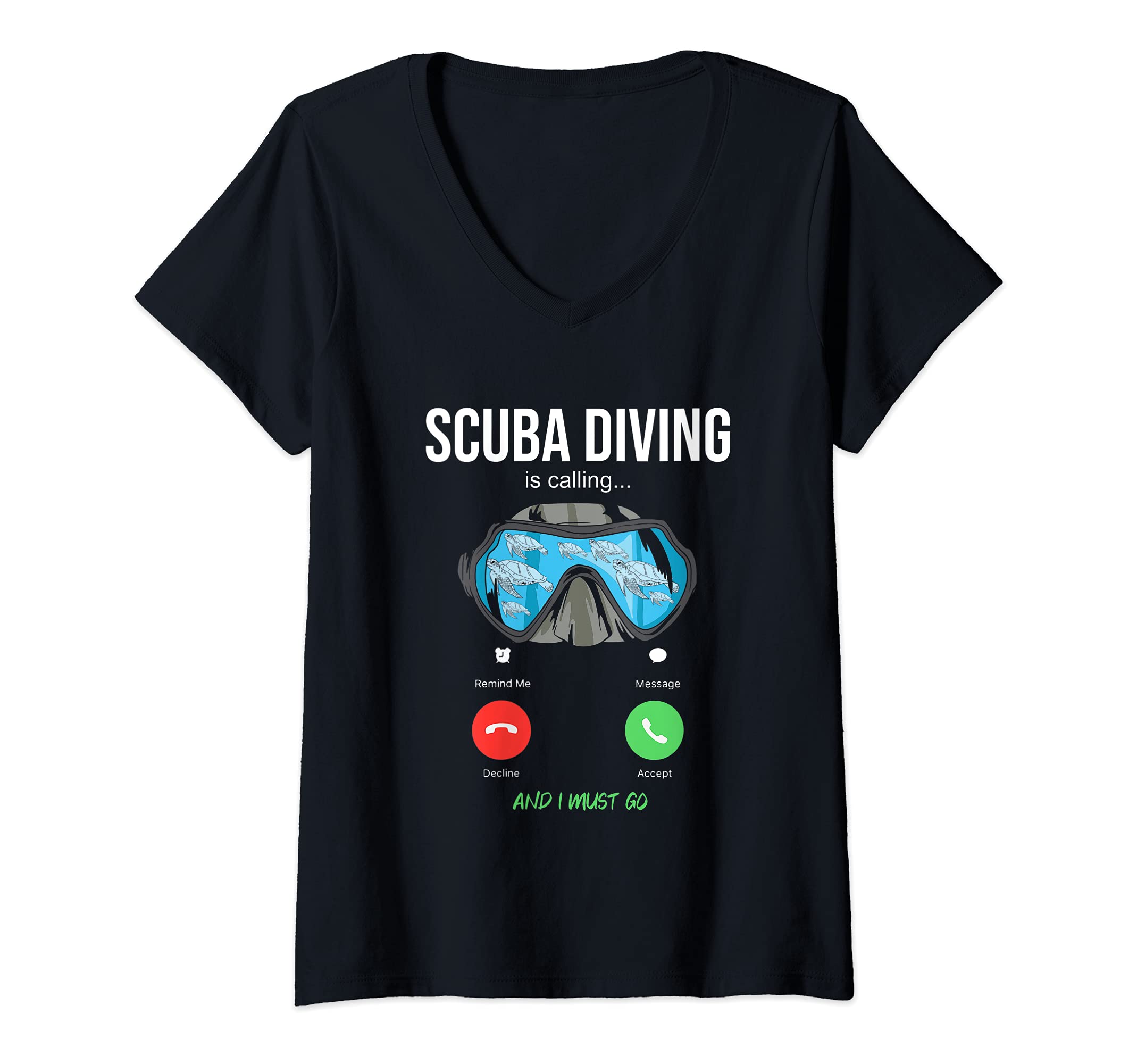Womens Scuba Diving Is Calling Scuba Diver Freediver Snorkeler V-Neck T-Shirt