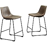 Roundhill Furniture Lotusville Vintage PU Leather Counter Height Stools, Antique Brown, Set of 2
