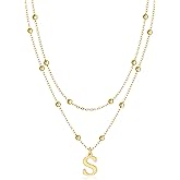 MBW Layered Initial Necklaces for Women, Dainty 14K Gold Plated A-Z Beaded Pendant Letter Charm Necklace Personalized Name Necklaces for Women Trendy Jewelry Gift