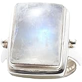 ASFKIPMF 925 Sterling Silver Fashion Vintage Natural Moonstone Ring - Womens Bridal Engagement Wedding Anniversary Band Ideal for Daily Wear Special Moments​ Size 6-10