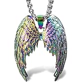 bahamut Colorful Guardian Fairy Angel Wings Necklace for Woman Men Women,Stainless Steel Pendant Chain,Protection Amulet Jewelry Gifts (Colorful)