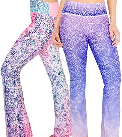 Appleletics Women's Unique Multi-Patterned Flare Yoga Pants (X-Small, 2 Pack: Pastel Daydreams)