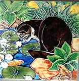 Continental Art Center BD-2223 8 by 8-Inch Cat by The Pond Ceramic Art Tile