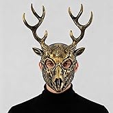 Ingzy Deer Skull Mask with Realistic Antlers - Halloween Horror Mask for Adults, Krampus Style Party Cosplay Costume