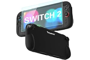 Teyomi Protective Silicone Case Compatible with Nintendo Switch 2,Shockproof Cover for Nintendo Switch 2 with Tempered Glass Screen Protector,Ergonomic Grip Case for Switch 2,2 Game Card Slots (Black)