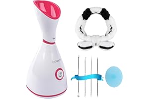 GETANYE Nano Ionic Face Steamer - 10X Penetration for Facial, Unclogs Pores, Moisturizing Spa Humidifier with Free Blackhead Remover Kit, Hair Band, Face Brush