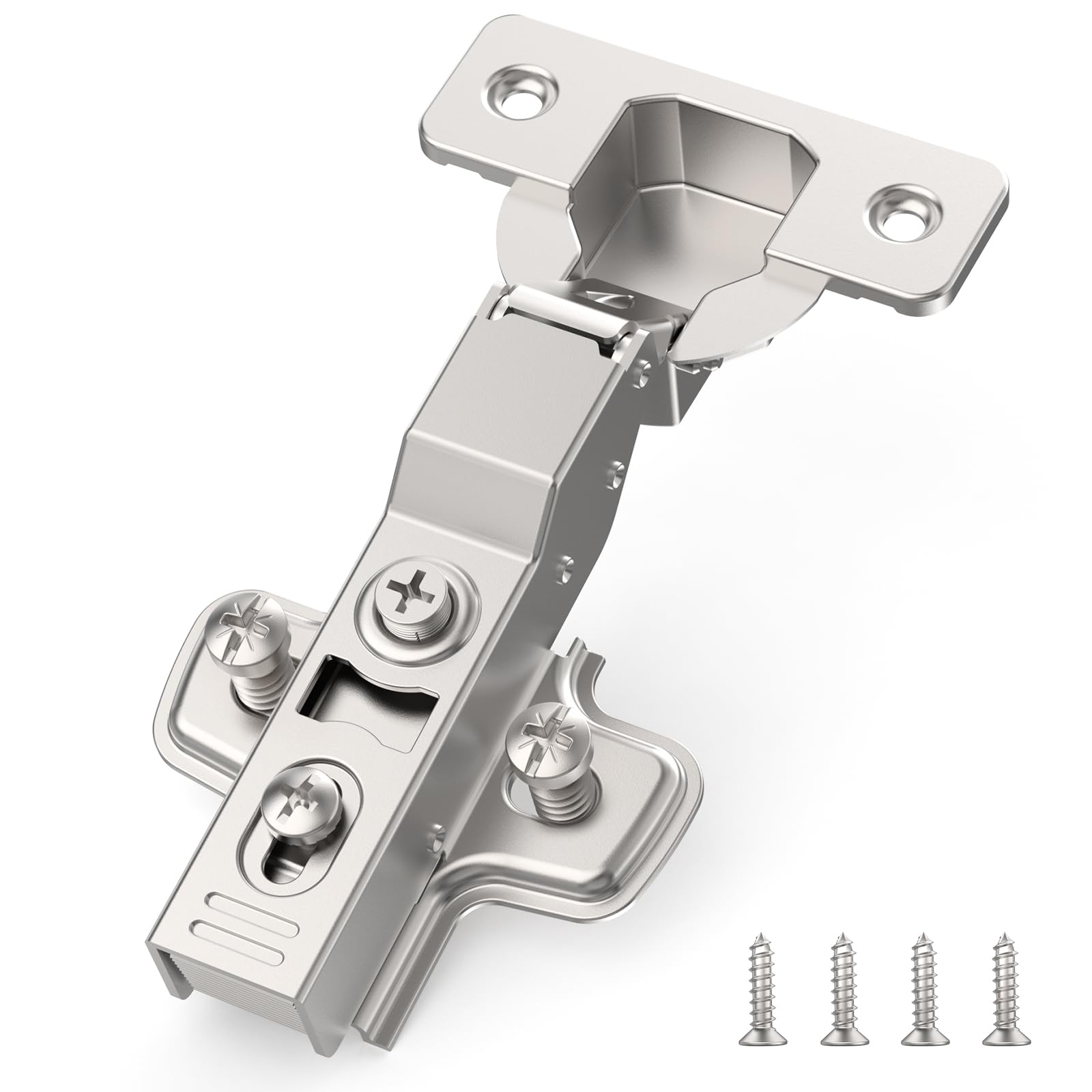 Furniware 20 Pack 3D Half Overlay Soft Close Concealed Cabinet Hinge, Hidden Frameless Door, Stop at 45°-105°, Self Closing, Stain Nickel, Clip On, Euro Stainless Steel Hinges for Kitchen Cupboard