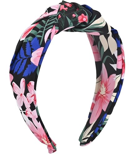 Knotted Top Headband Black White Floral Monogram Print Satin Silky Hair Band Amazon.com : YETASI Black Floral Knotted Headband for Women  main image 4