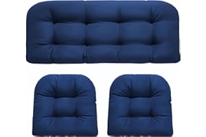 Wicker Chair Cushions of 3 Pieces, Waterproof Outdoor Wicker Chair Cushions for Patio Furniture Loveseat Settee Couch, 1 Love
