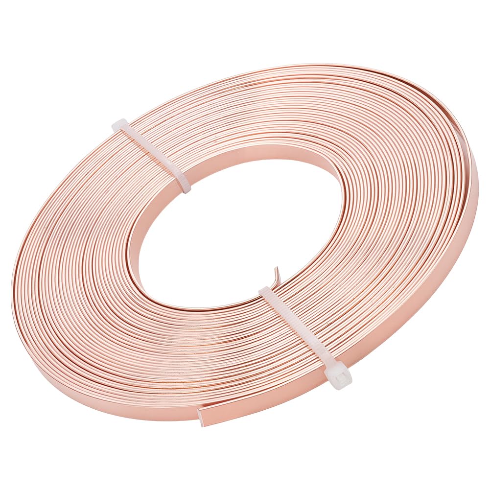 BENECREAT 10m (32FT) 5mm Wide Flat Jewelry Craft Wire 18 Gauge Aluminum Wire for Bezel, Sculpting, Armature, Jewelry Making - Copper, 10m/Roll