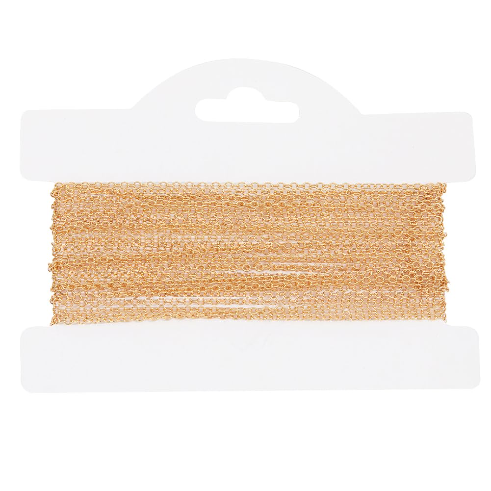 Beebeecraft 16.40 Feet(5m)/Card Link Cable Chain 18K Gold Plated Brass 2mm Necklace Chains for DIY Necklac Bracelet Jewelry Making