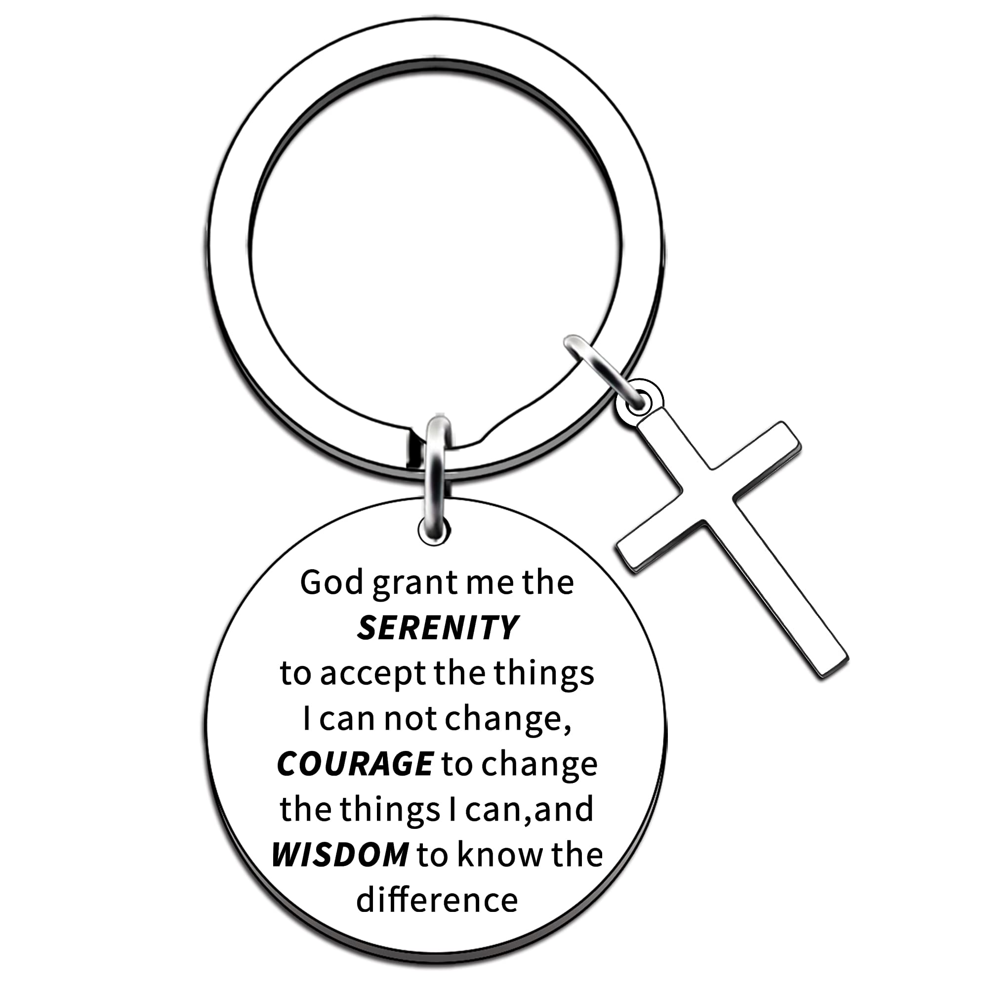 JMIMO God Grant Me The Serenity Prayer Sobriety Quote Keyring Gift Christian Inspirational Keychain for Family Friends Cross Keyring Birthday Religious Recovery Present