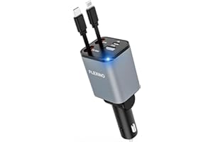 Flexino Retractable Car Charger for iPhone 16, 69W Fast Charging Car Charger USB C, Car Chargers with 2 Retractable Cords 2.6ft, Car Adapter for iPhone 16/15/14/13/12 Series, Galaxy (Grey)