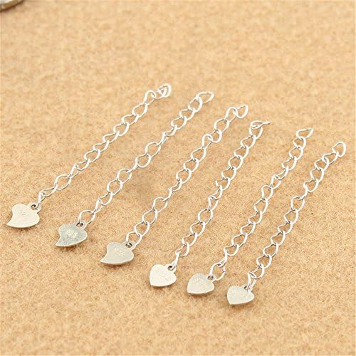 MFMei Sterling Silver Extender Chains, with Heart Charms, Jewelry Findings (CY238) (A&amp;B)