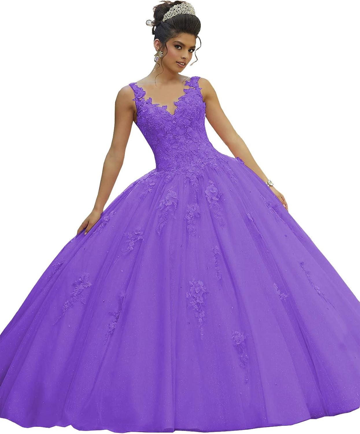 YageDress Sweet 16 Quinceanera Dresses V Neck Lace Appliques Beaded