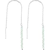 NJCRAFT Threader Earrings for Women with Gemstone Beads - 2mm Natural Gemstone, Adjustable Pull-Through Long & Short Dangle Design, 3+1 Inch Silver Plated Earrings, Lightweight Crystal Jewellery Gift