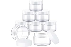 8 Pcs 1 OZ Travel Jars for Creams, Elumeiro Small Travel Size Toiletries Plastic Jars with White Lids Cosmetic Container Round Jar Refillable for Body Scrubs, Lotion, Powder, ointment, Makeup