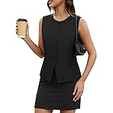Casly Lamiit Womens Two Piece Blazer Outfits Summer Skirt Set Button Down Vest Short Skort Crew Neck Business Casual Suit