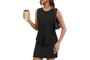 Casly Lamiit Womens Two Piece Blazer Outfits Summer Skirt Set Button Down Vest Short Skort Crew Neck Business Casual Suit