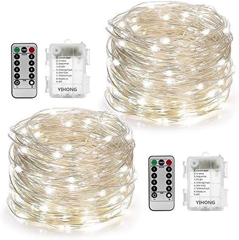 2 Set Fairy String Lights 8 Modes Fairy Lights Twinkling 50 LED String Lights Battery Operated 16.4FT Firefly Light with Remote for Bedroom Wedding Halloween Thanksgiving Christmas Decor(White)