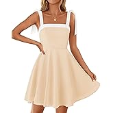 ZESICA Womens Summer Sleeveless Mini Dress Tie Shoulder Square Neck High Waist Swing A Line Short Sundresses