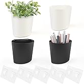 POPU BERRY 4 Pack Wall Caddy Pen Holders, White & Black Pencil Cups Organizer for Marker/Remote/Crayon/White Board, with Adhesive Stickers, Office Craft Class Kids Room Art Rolling Cart Hanging Cups