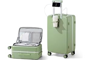 Hanke 20 Inch Carry On Luggage 22x14x9 Airline Approved with TSA Lock and Cup Holder,Top Opening Hard Shell Suitcases Travel Luggage with Wheels,Bamboo Green