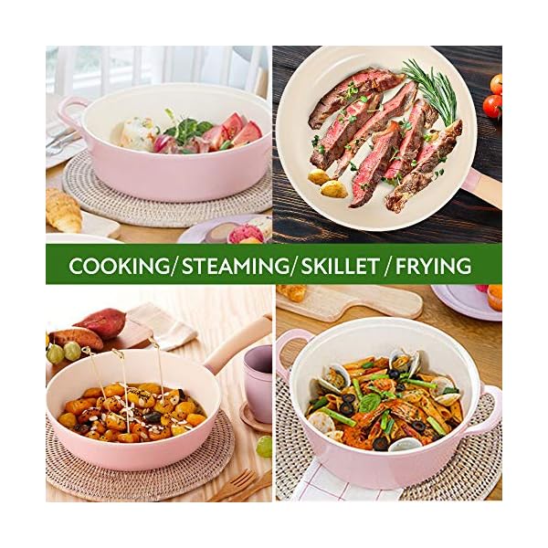 Retro 5-Piece Ceramic Non-Stick Cookware Set, Pink