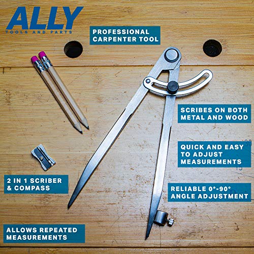 ALLY Tools Professional 8 Inch Locking Wing Divider Pencil Holder/Compass Scribe Kit INCLUDES Two Pencils and Pencil Sharpener Ideal for Drawing Circles, Woodworking, Metalworking, and Map Plotting - Thumbnail 4
