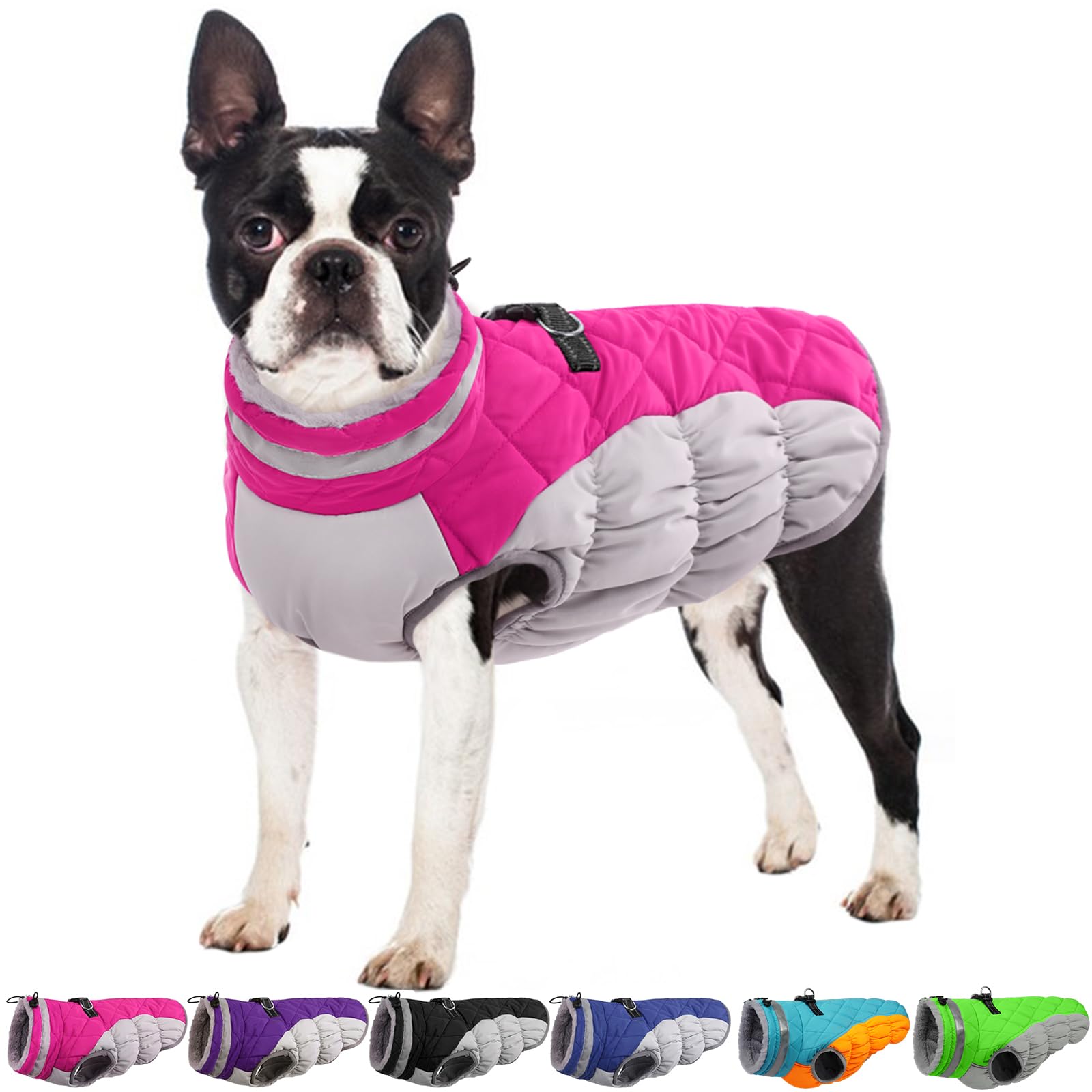 OUOBOB Dog Coat, Winter Dog Coats for Medium Dogs, Fleece Dog Vest with Harness Built in, Dog Cold Weather Coats, Waterproof Dog Snowsuit, Dog Winter Jacket Windproof, Dog Puffer Jacket Rose Red M — image 1