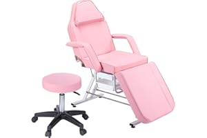 Jaxilyn Tattoo Chair Facial Bed with Two Trays Esthetician Bed Adjustable Folding Salon Bed with Hydraulic Stool Massage Bed for Professional Massage Facial Lash Beauty Treatment Spa,Pink