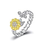 YFN Sunflower Bee Ring Sterling Silver Honeycomb