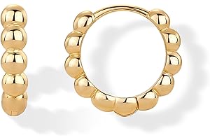 PAVOI 18K Gold Plated 925 Sterling Silver Posts Beaded Huggie Hoop Earrings for Women - Lightweight Gold Hoop Earrings