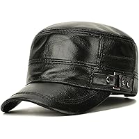 Yosang Men's Vintage Genuine Leather Military Cadet Cap Army Style